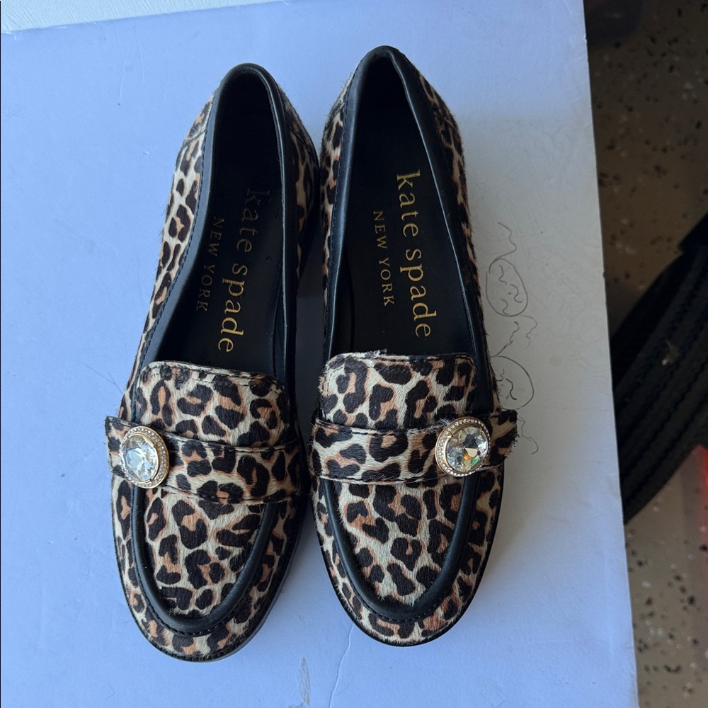 Kate Spade Leopard Print Loafers with Crystal Detail